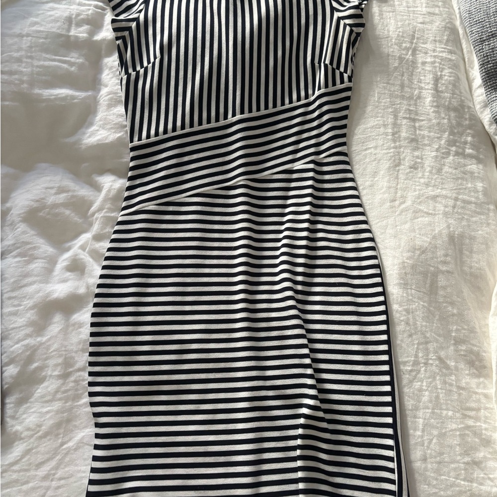 Banana Republic Black and White Striped Midi Dress